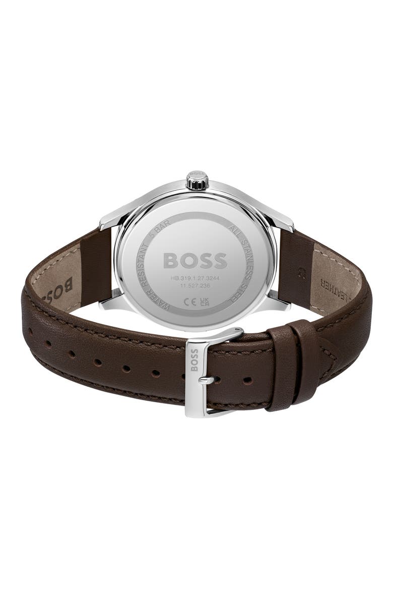 Elite Leather Strap Watch, 41mm, Alternate, color, BLUE DIAL