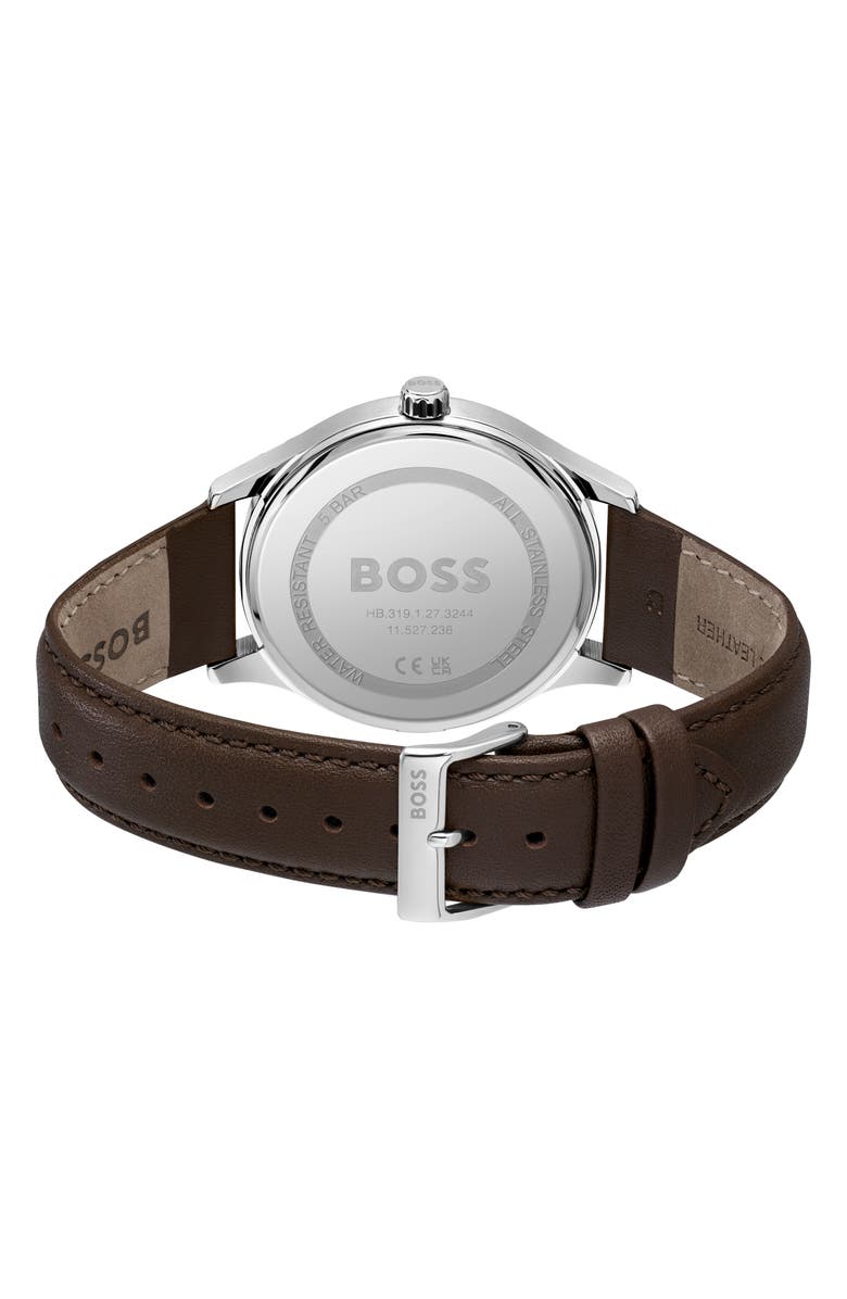 BOSS Elite Leather Strap Watch, 41mm, Alternate, color, Blue