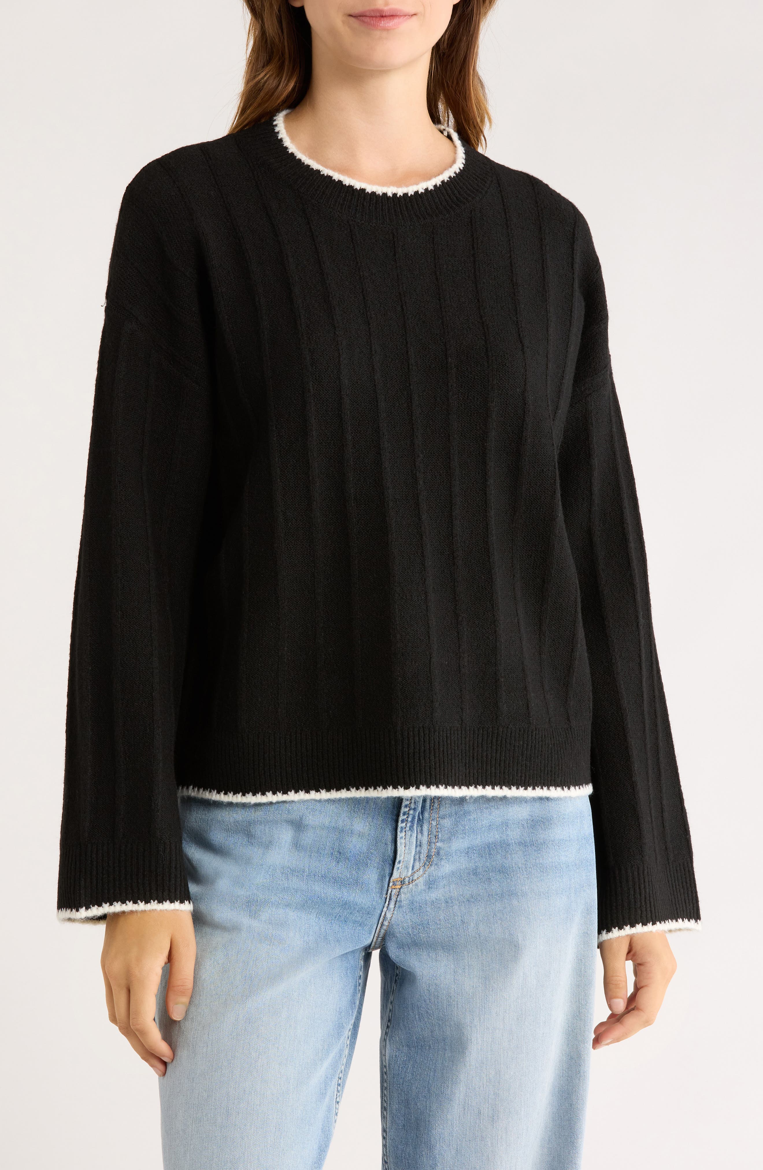 Elodie Contrast Stitch Pullover Sweater