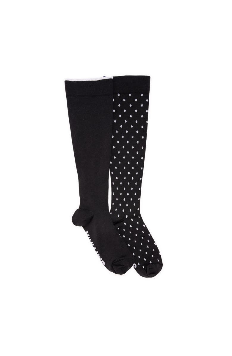 MUK LUKS Nylon Blend Compression Socks 2 Pair Pack Wide Size, Main, color, Ebony/Dot