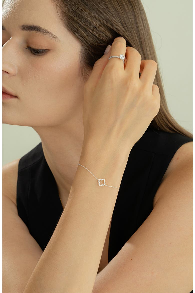 Sterling Silver 18k Gold Plated Aria Clover Bracelet Minimal Dainty, Alternate, color, Silver