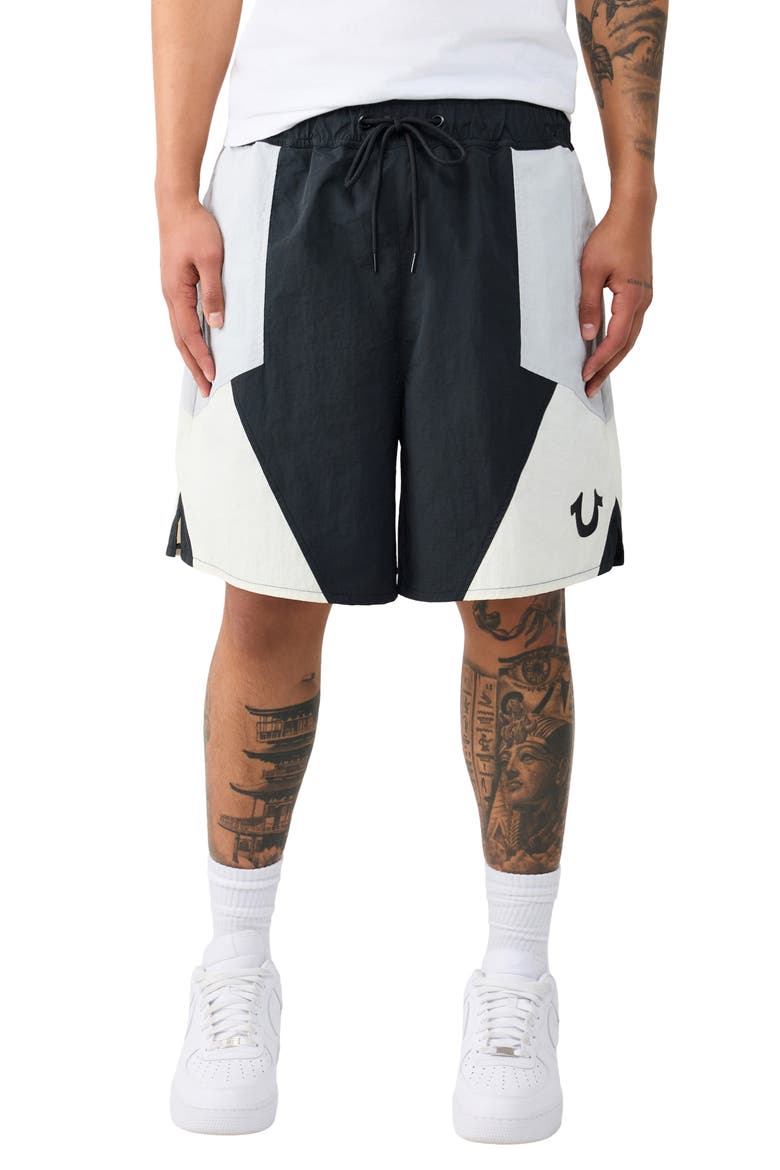 Contrast Panel Track Shorts, Main, color, JET BLACK