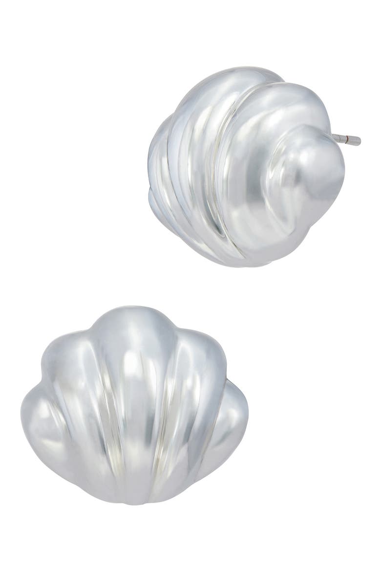 Nautical Shell Stud Earrings, Main, color, SILVER