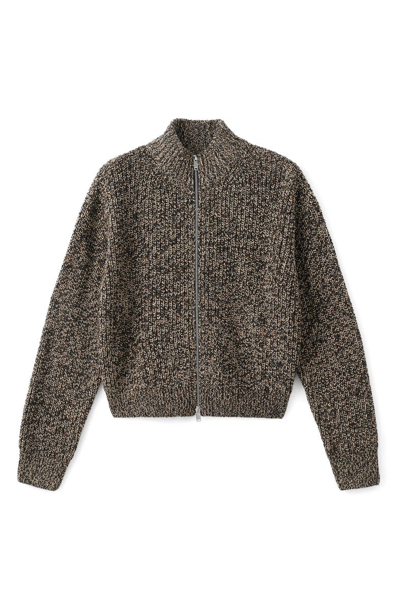 MANGO Mélange Zip-Up Cardigan, Alternate, color, Chocolate