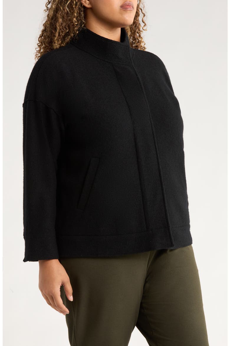 Stand Collar Wool Jacket, Alternate, color, BLACK