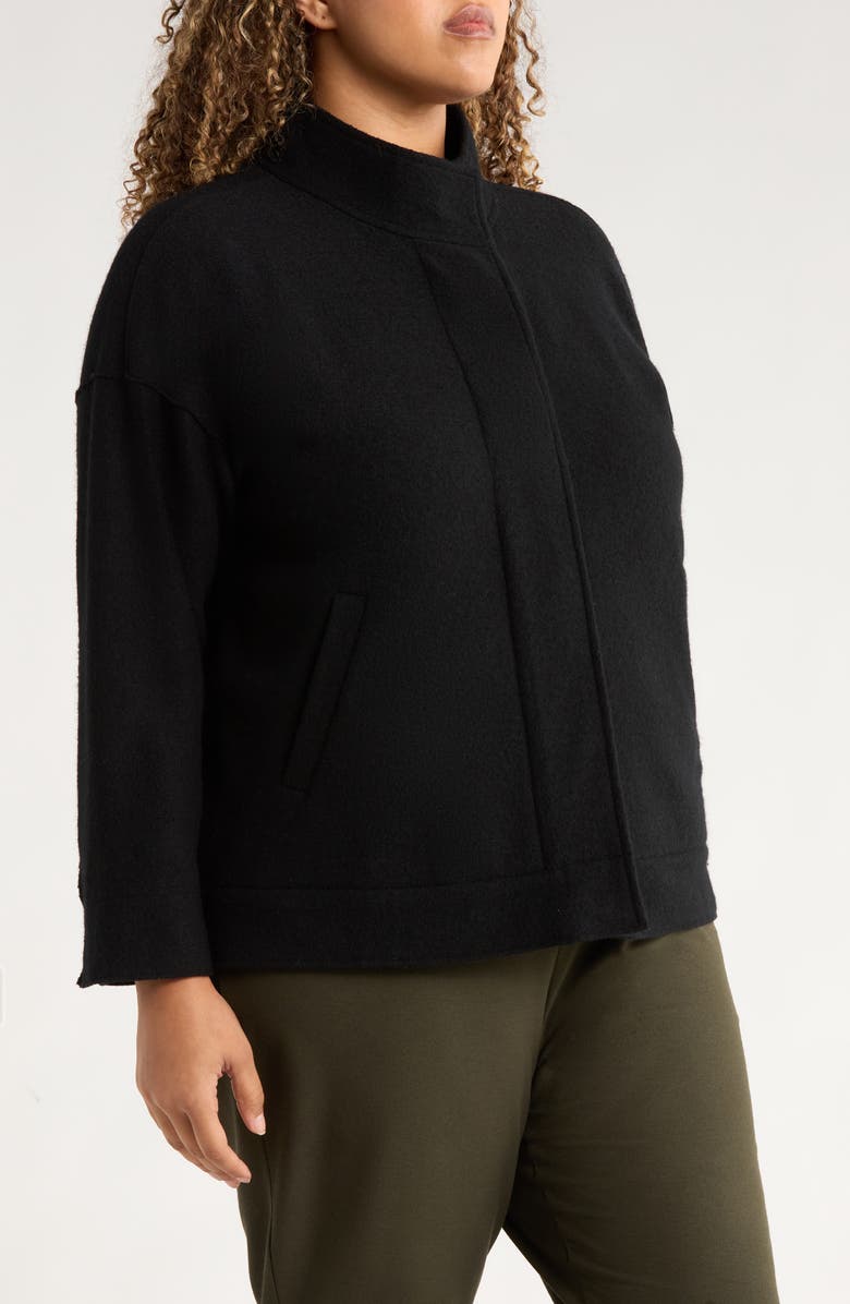 Eileen Fisher Stand Collar Wool Jacket, Alternate, color, Black