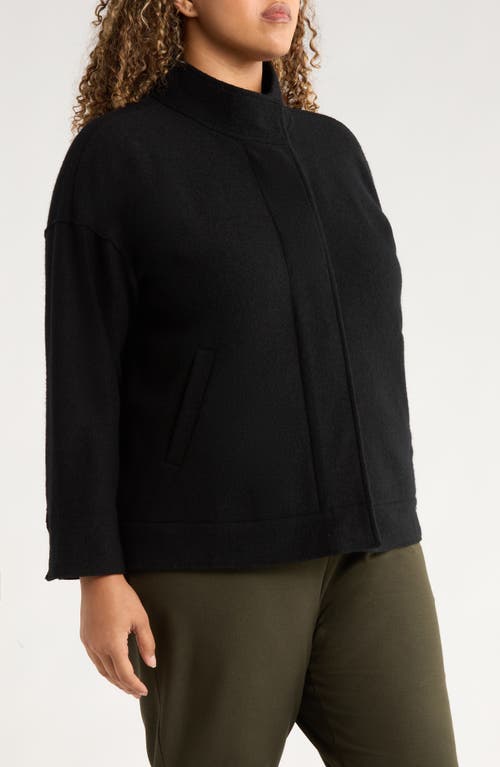 Eileen Fisher Stand Collar Wool Jacket In Black
