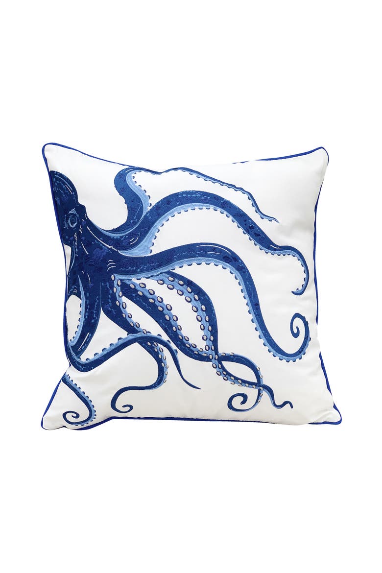Blue Octopus Indoor/Outdoor Accent Throw Pillow 20" x 20", Main, color, Blue