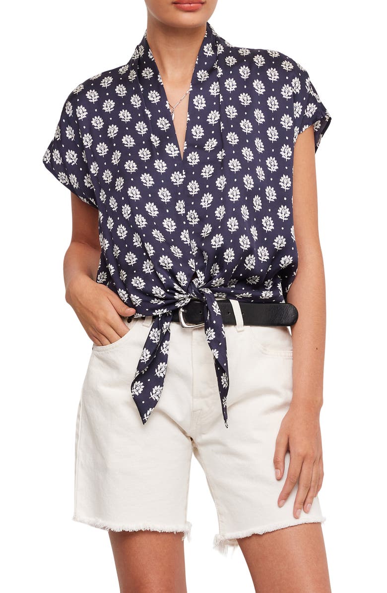 FIFTEEN TWENTY Maria Print Tie Front Top, Main, color, Navy Print