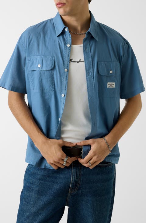 Boxi Crop Short Sleeve Cotton Button-Up Shirt