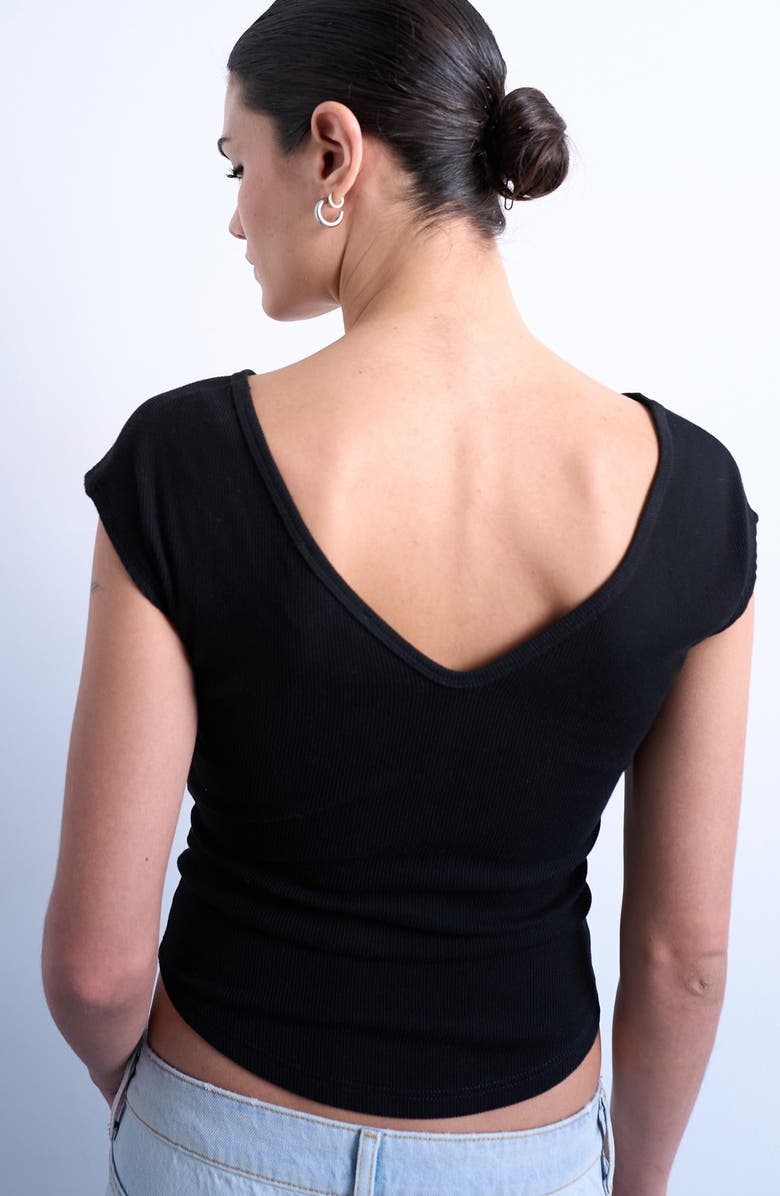 Topshop V-Neck Cap Sleeve Crop Stretch Cotton Rib Top, Alternate, color, 