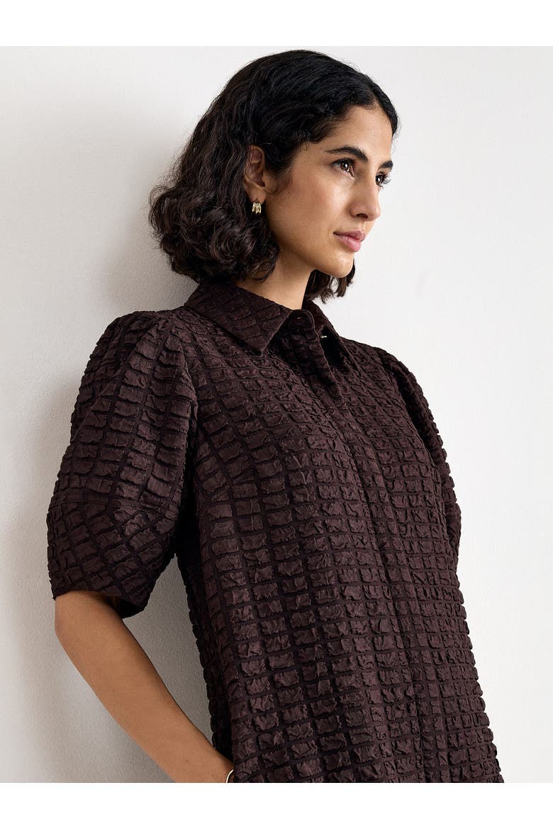 Yasmine Textured Mini Shirt Dress, Alternate, color, Brown
