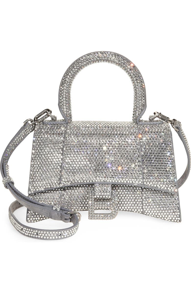 Balenciaga Extra Small Hourglass Crystal & Suede Top Handle Bag, Main, color,
