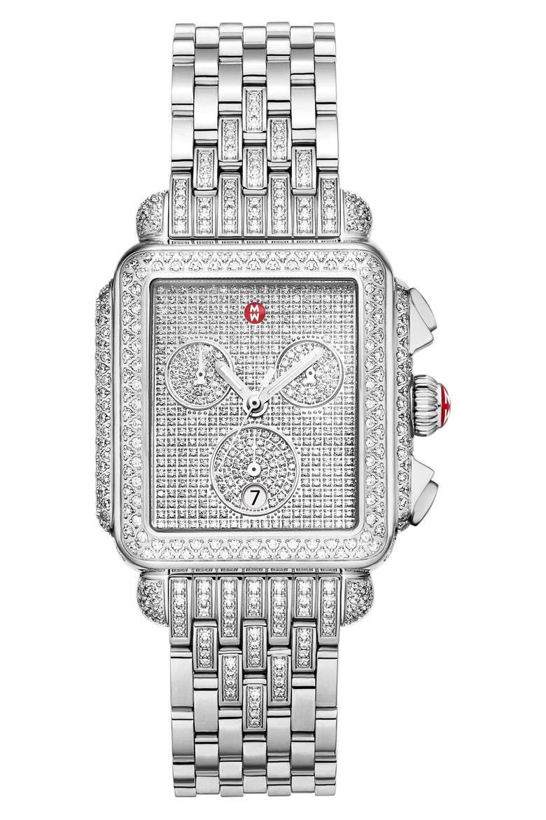 Deco Jubilee Limited Edition Diamond Pavé Chronograph Bracelet Watch, 33mm x 35mm, Main, color, SILVER