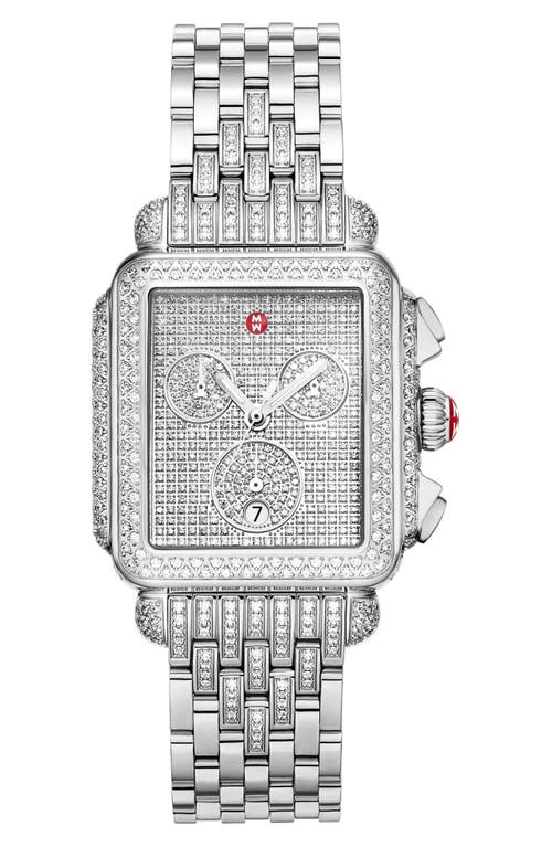 Michele Deco Jubilee Limited Edition Diamond Pavé Chronograph Bracelet Watch, 33mm X 35mm In Silver