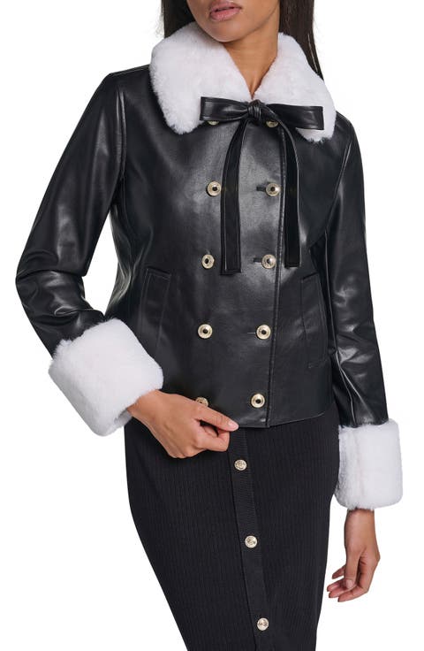 Faux Leather Jacket with Faux Fur Trim