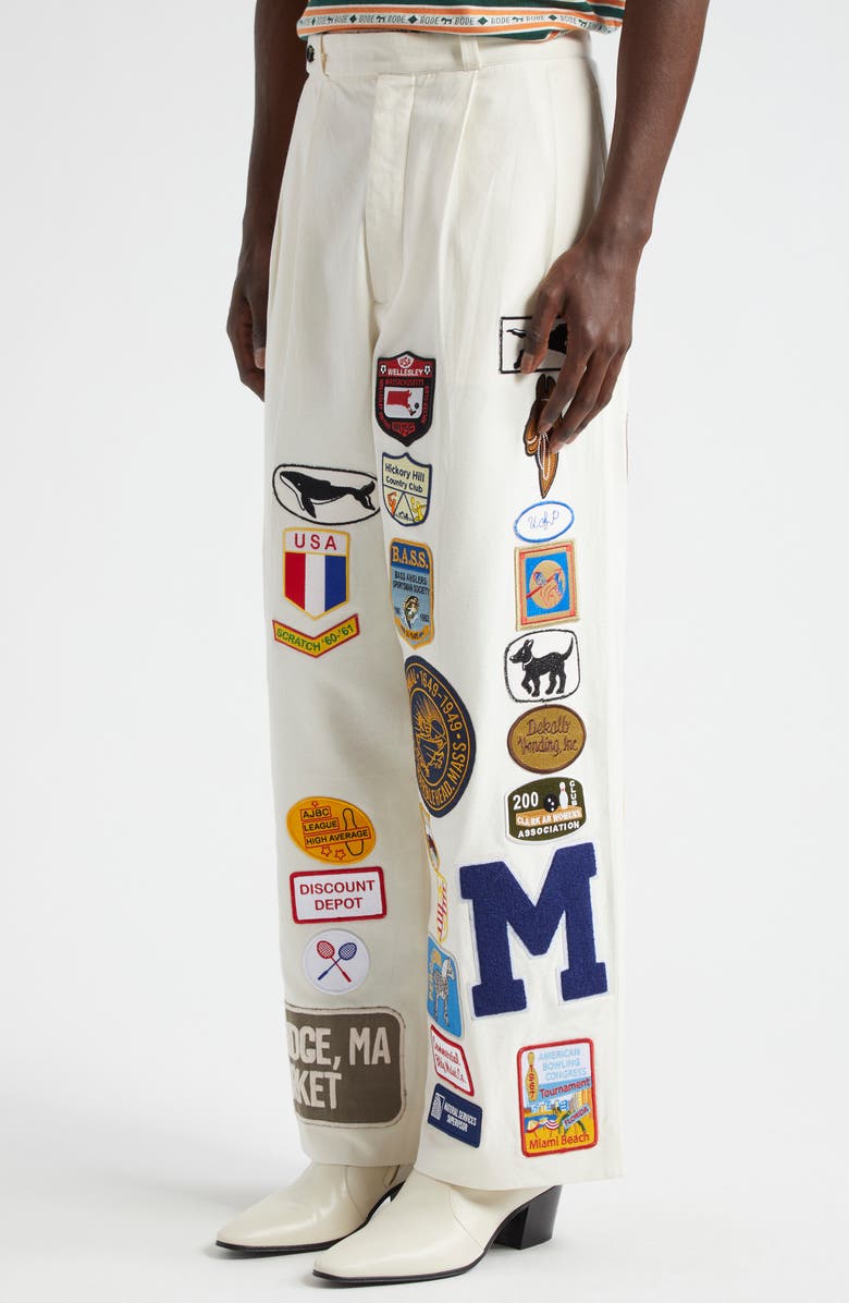 Bode Cambridge Patch Canvas Pants, Alternate, color, White Multi