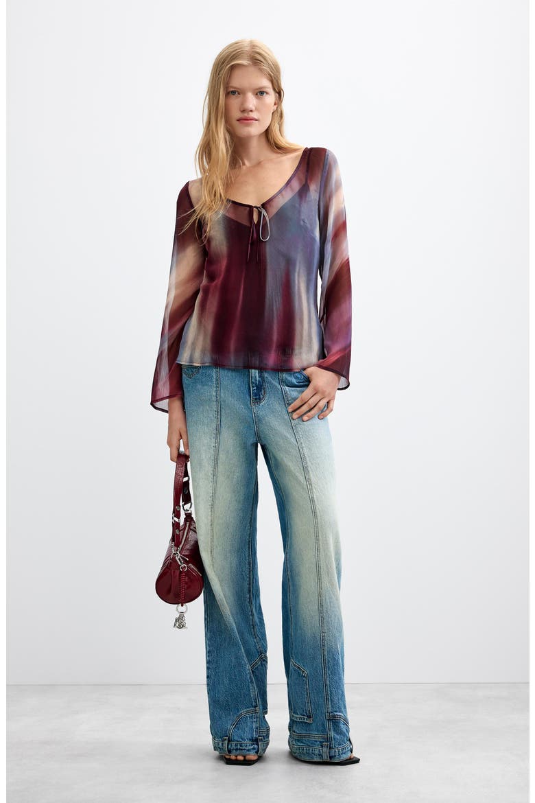 Sheer Tie Front Top, Alternate, color, PINK