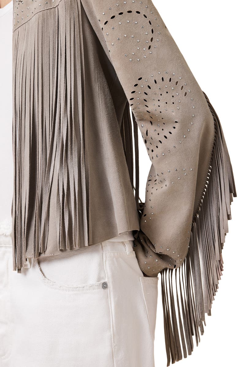 AllSaints Asta Studded Fringe Suede Jacket, Alternate, color, 