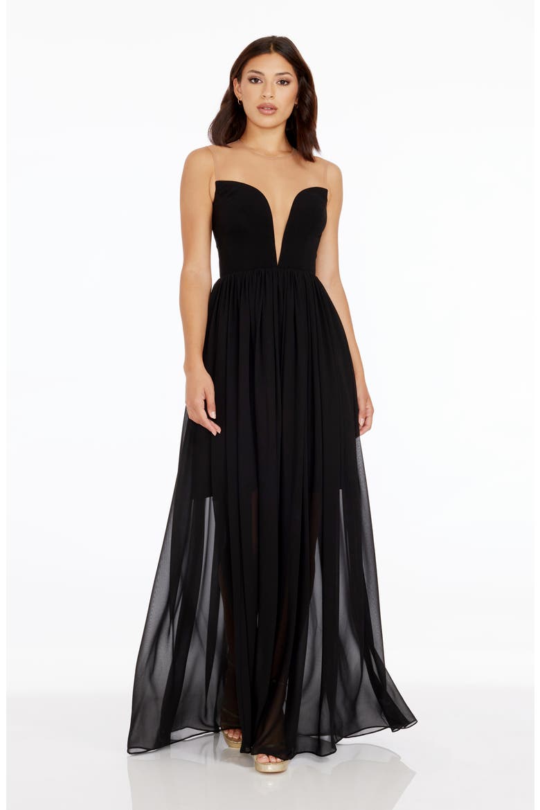 Eleanor Illusion Neck Gown, Alternate, color, BLACK