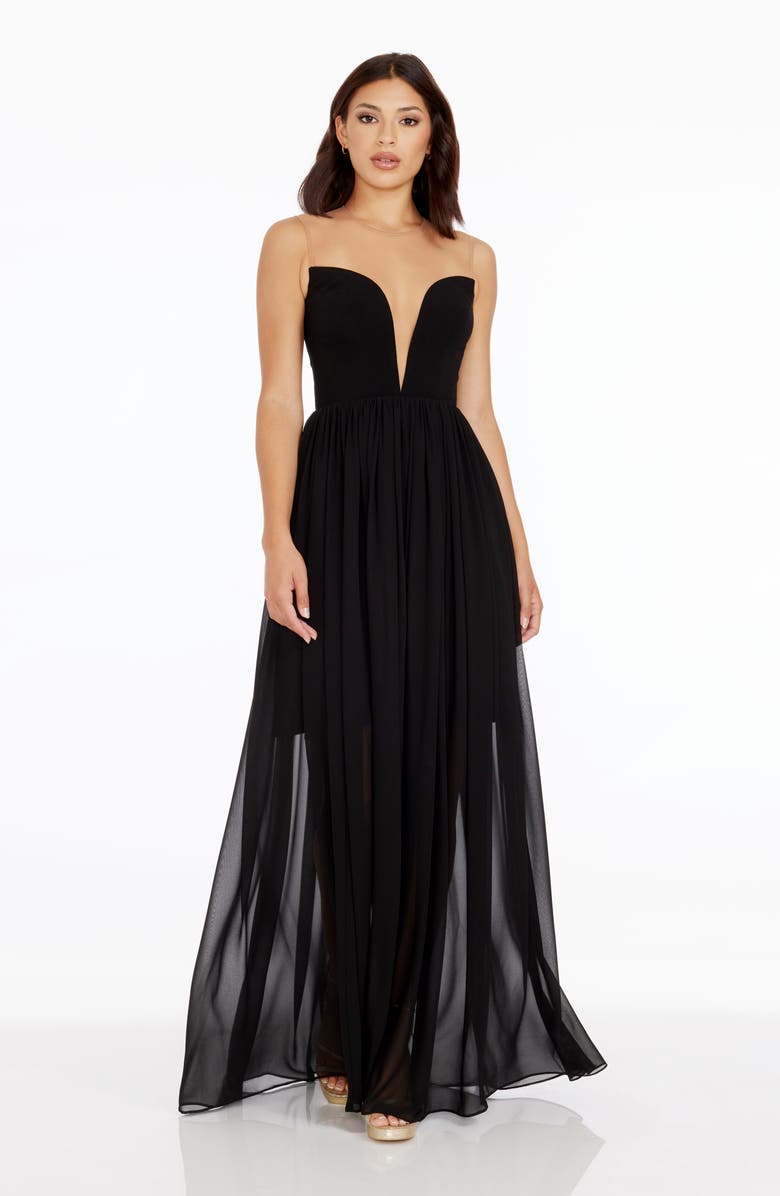 Dress the Population Eleanor Illusion Neck Gown, Alternate, color, Black