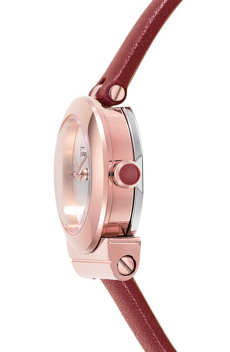 FERRAGAMO Gancio Leather Strap Watch, 22.5mm, Alternate, color,