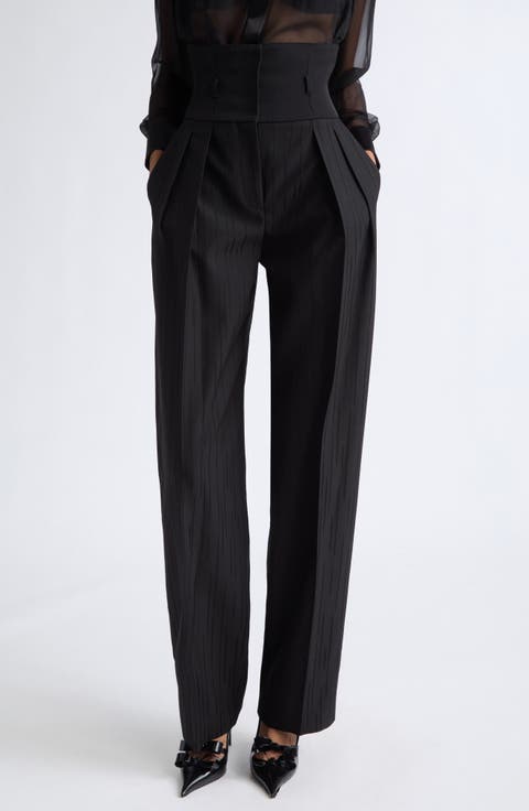 High Waist Virgin Wool Jacquard Straight Leg Pants