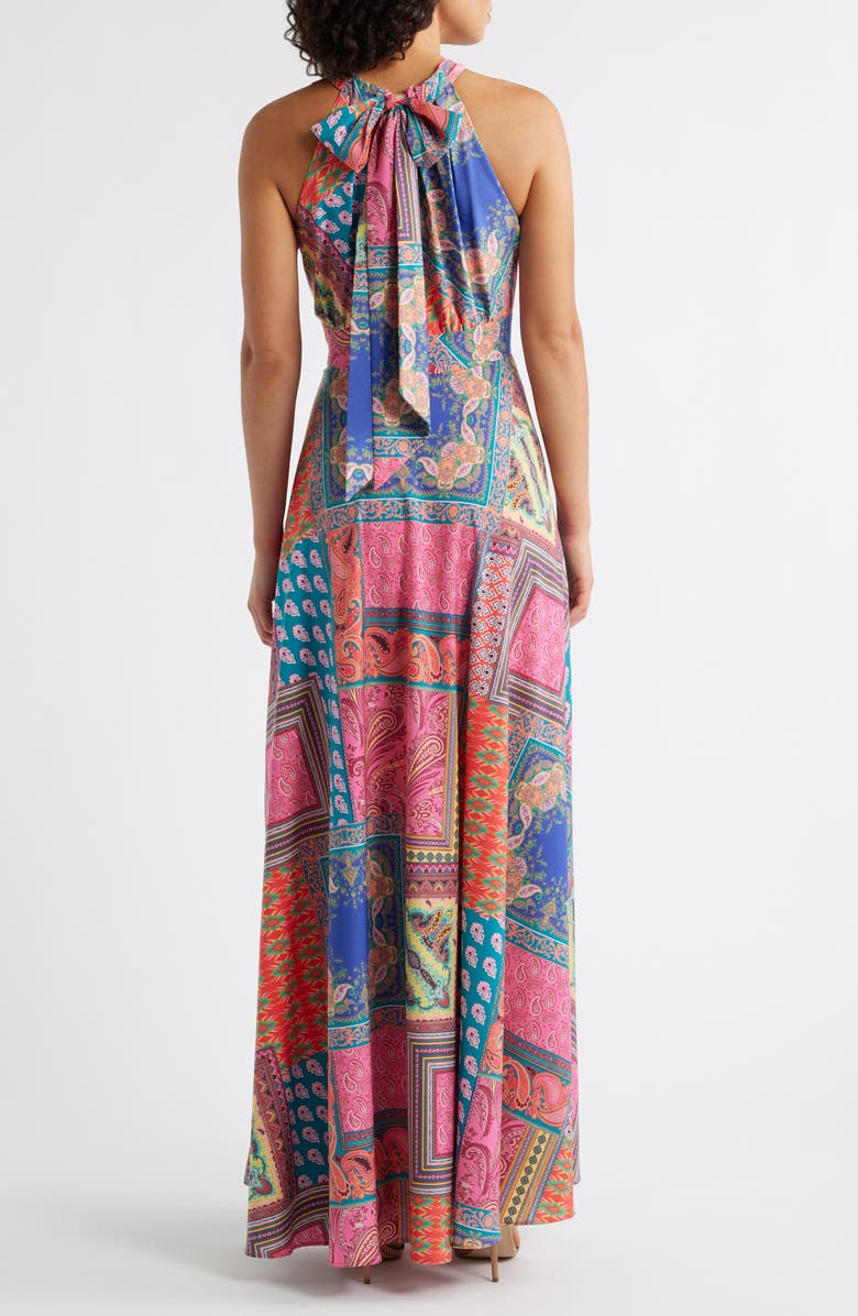 Eliza J Mixed Print Halter Maxi Dress, Alternate, color,
