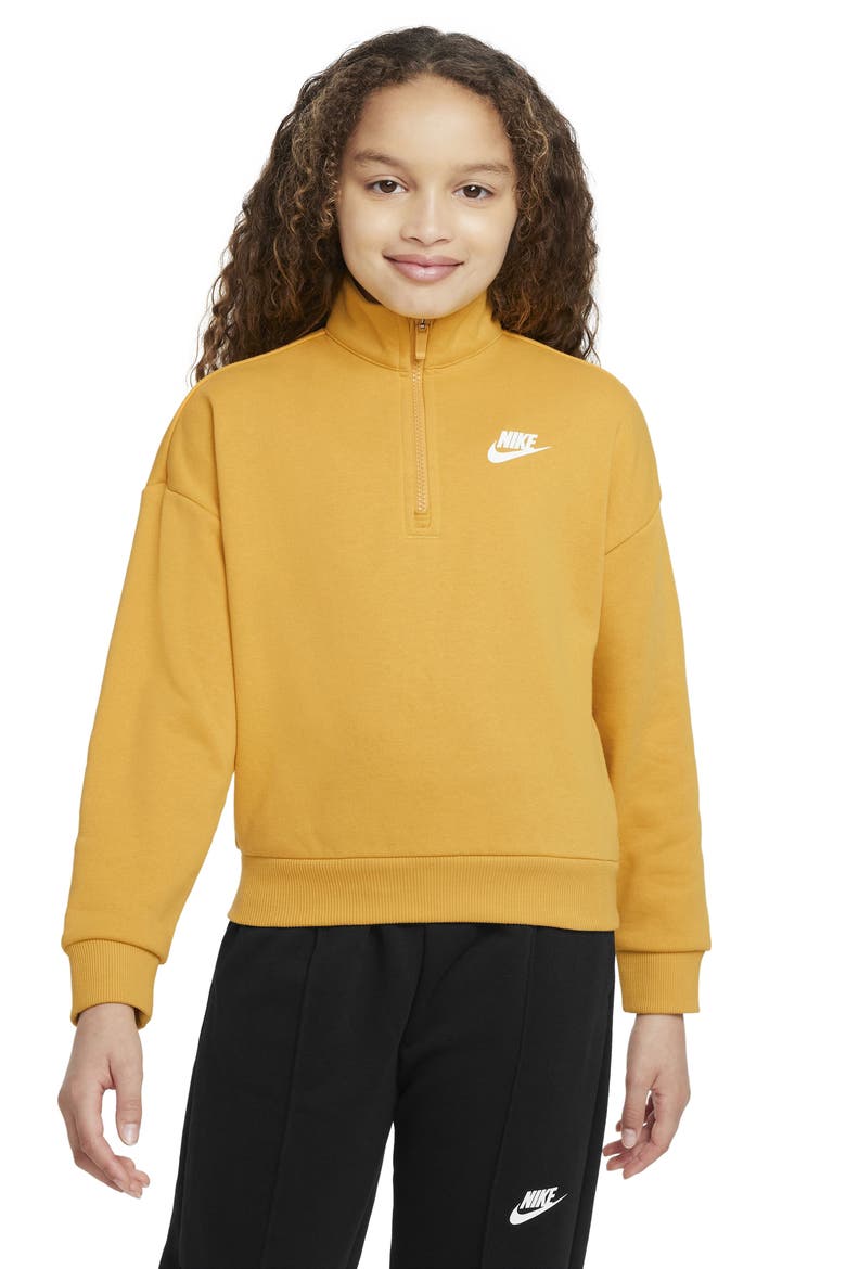Kids' Club Fleece Half Zip Sweatshirt, Main, color, YELLOW OCHRE/ WHITE