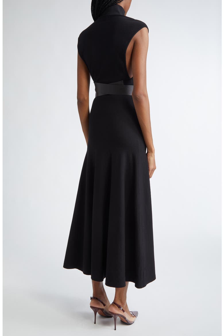 Turtleneck Jersey Belted Dress, Alternate, color, NOIR ALAIA