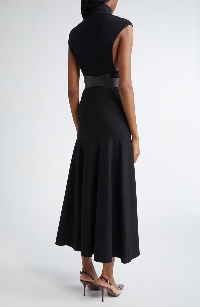 Alaïa Turtleneck Jersey Belted Dress, Alternate, color, Noir Alaia