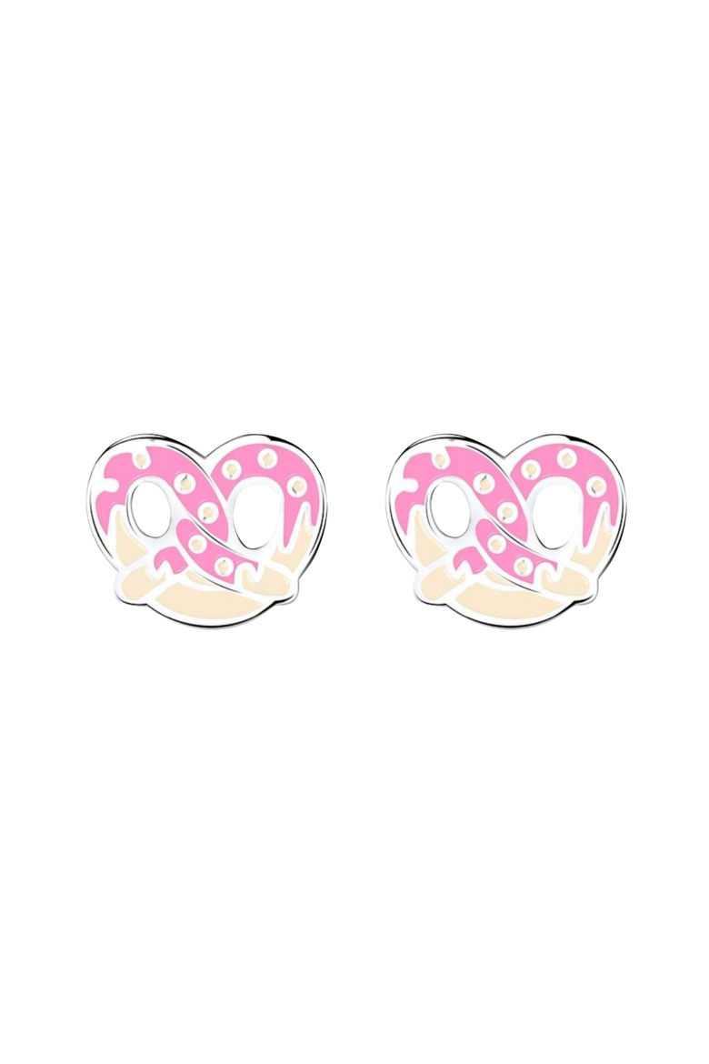 Kids' Sterling Silver Pretzel Stud Earrings in Gift Bottle, Alternate, color, Pink