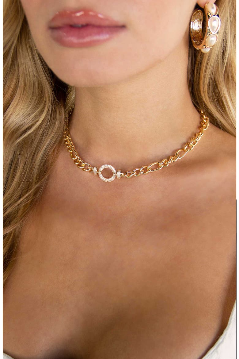 Eternity Crystal Circle Chain Link Necklace, Alternate, color, GOLD