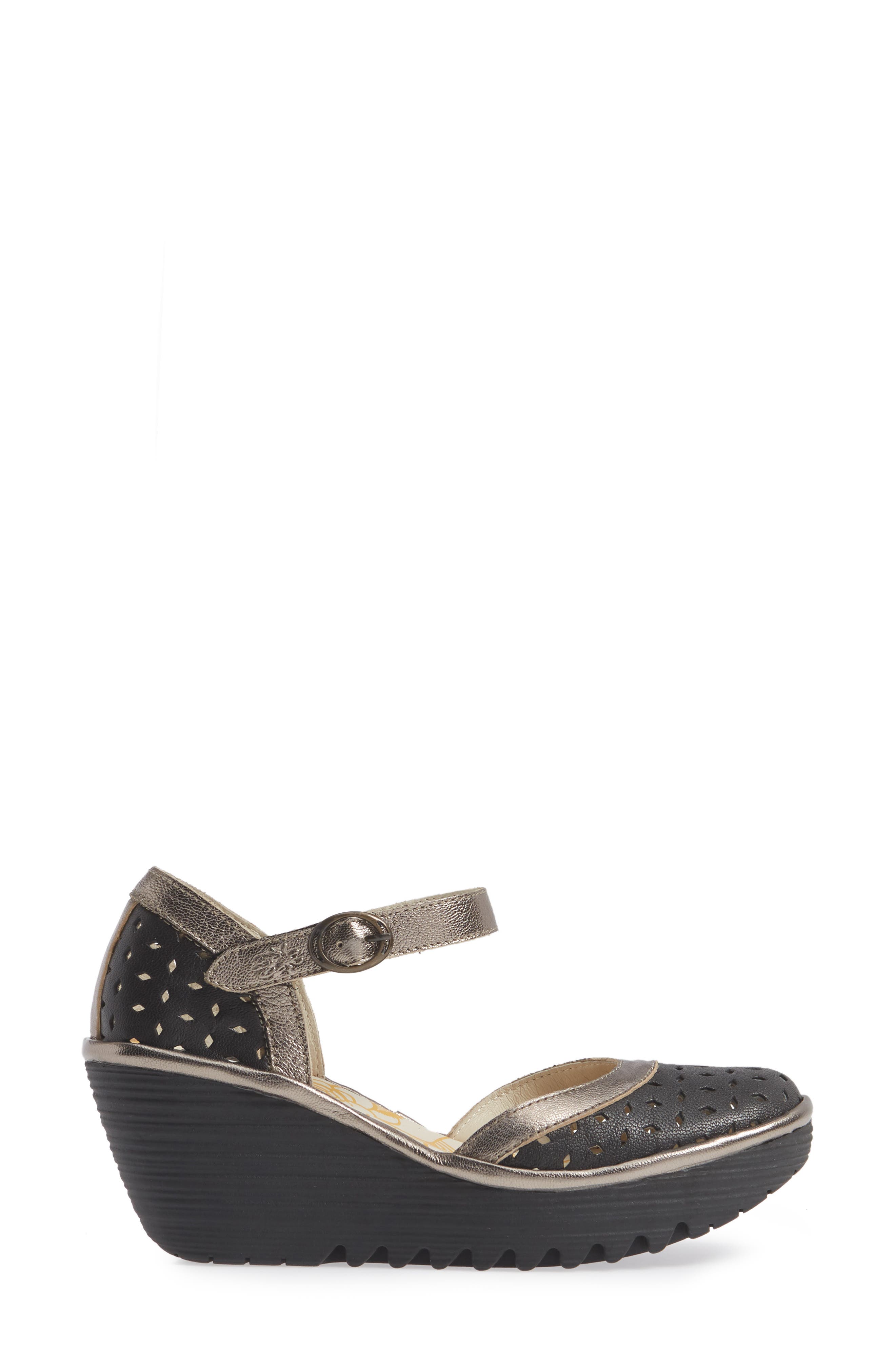 Yven Wedge, Alternate, color, BLACK/ BRONZE LEATHER