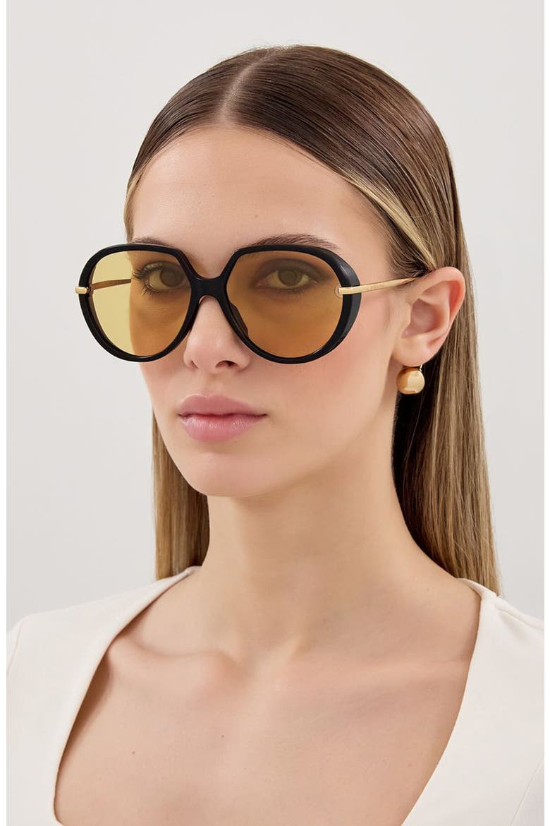 60mm Round Sunglasses, Alternate, color, BLACK