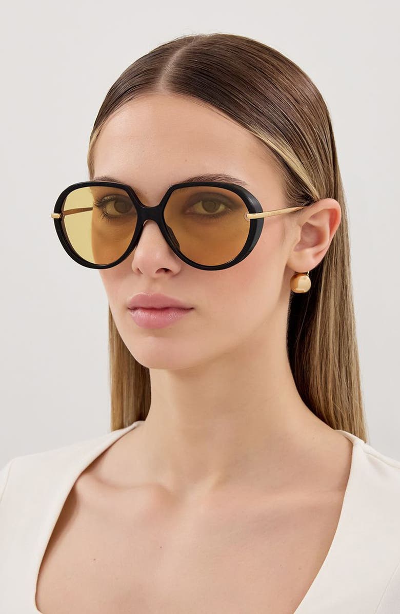 Bottega Veneta 60mm Round Sunglasses, Alternate, color, Black