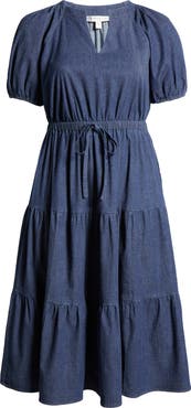 Anne Klein Tiered Denim Midi Dress
