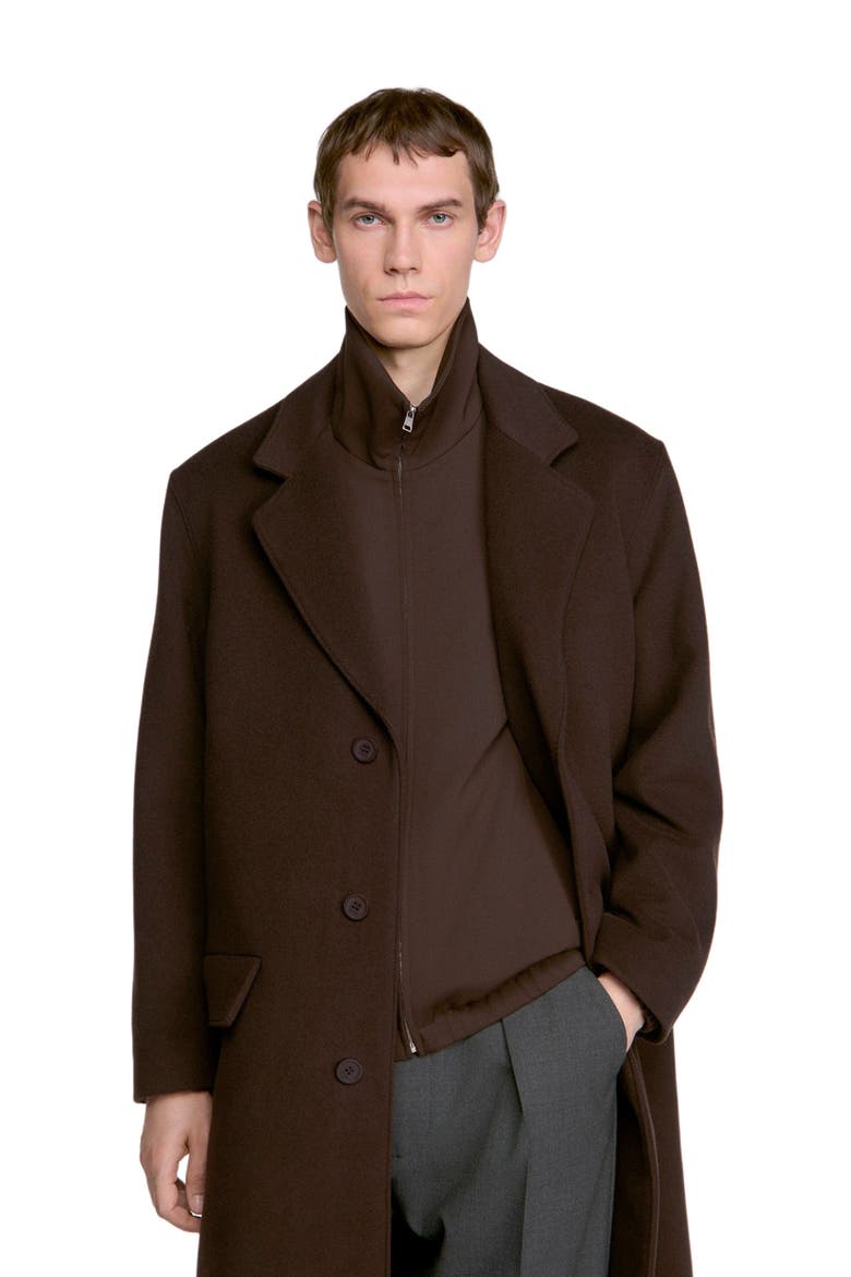 Long wool and cashmere coat, Alternate, color, Chocolate