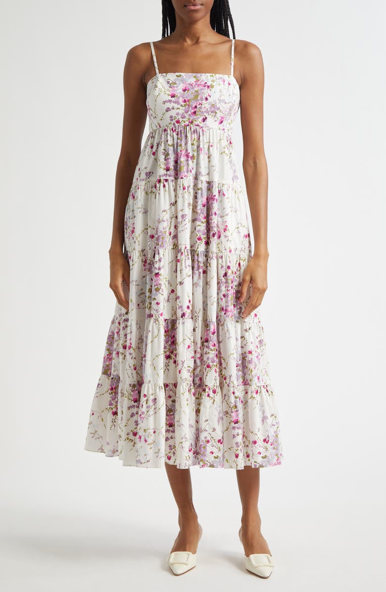 Cinq à Sept Gavin Midsummer Bloom Tiered Cotton Blend Dress, Main, color, Ivory Multi