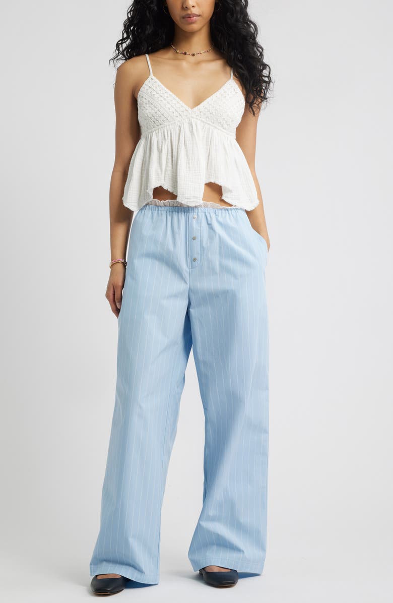 BP. Lace Waist Pinstripe Cotton Boxer Pants, Alternate, color, Blue White Pinstripe