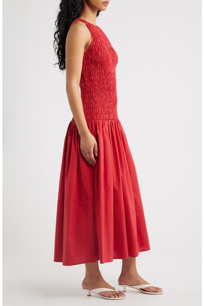 Sanchia Shirred Drop Waist Midi Dress, Alternate, color, CHILLI