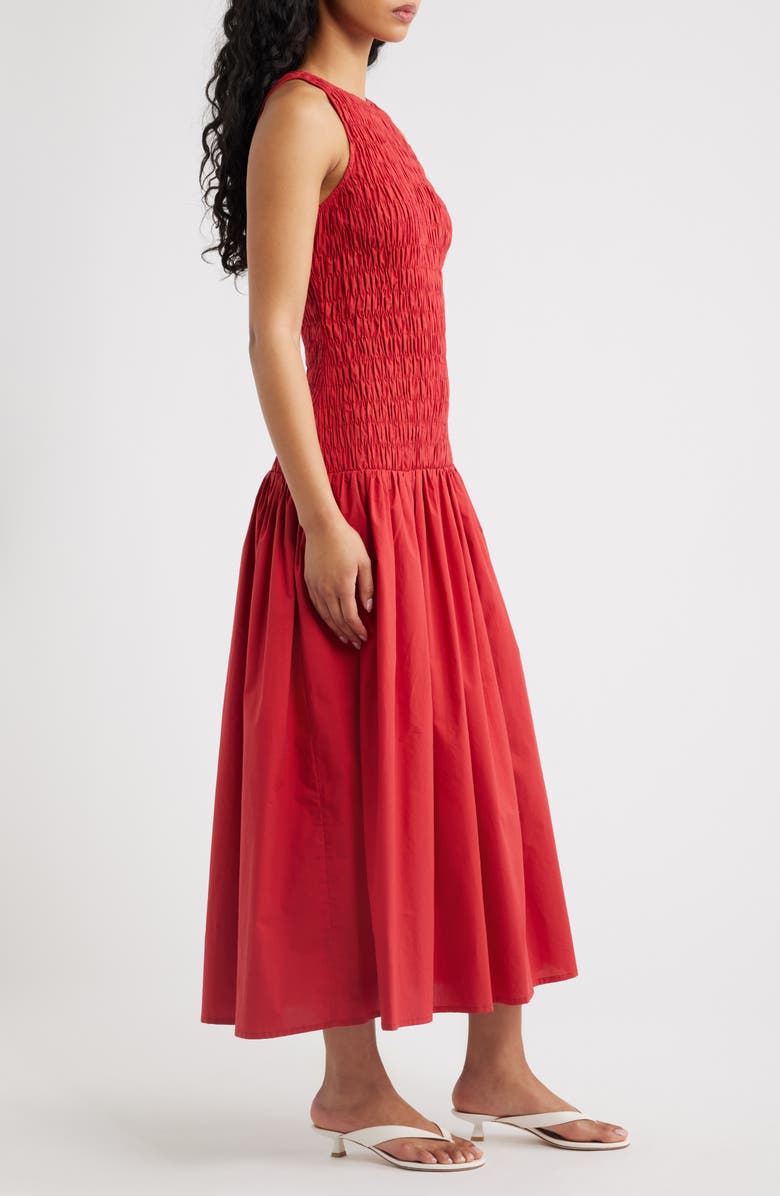 Faithfull the Brand Sanchia Shirred Drop Waist Midi Dress, Alternate, color, Chilli
