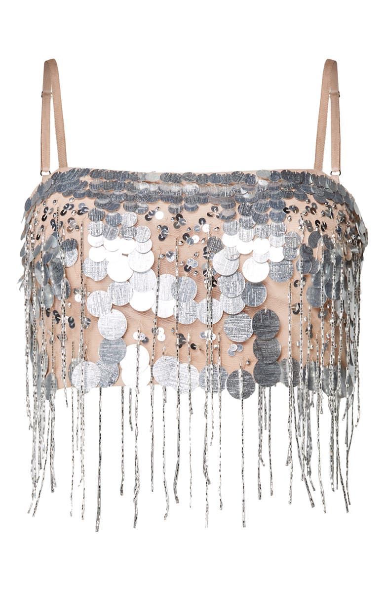 NASTY GAL Paillette Beaded Fringe Crop Top, Alternate, color, 