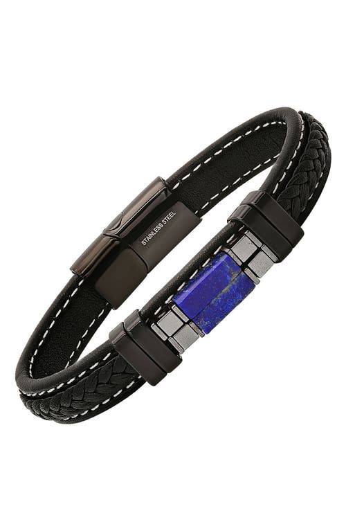 Hmy Jewelry Hematite & Black Agate Leather Bracelet