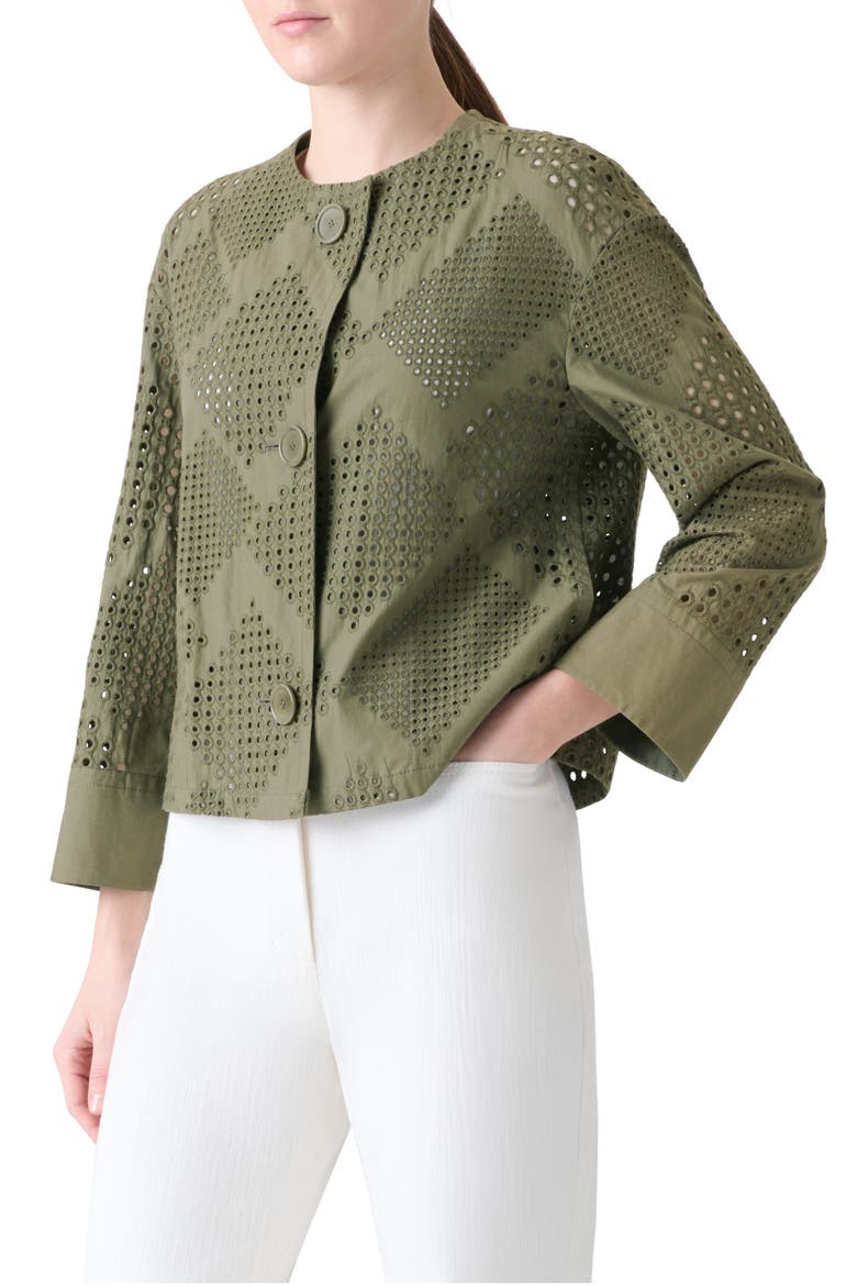 Diamond Cotton Eyelet Crop Jacket, Alternate, color, KHAKI