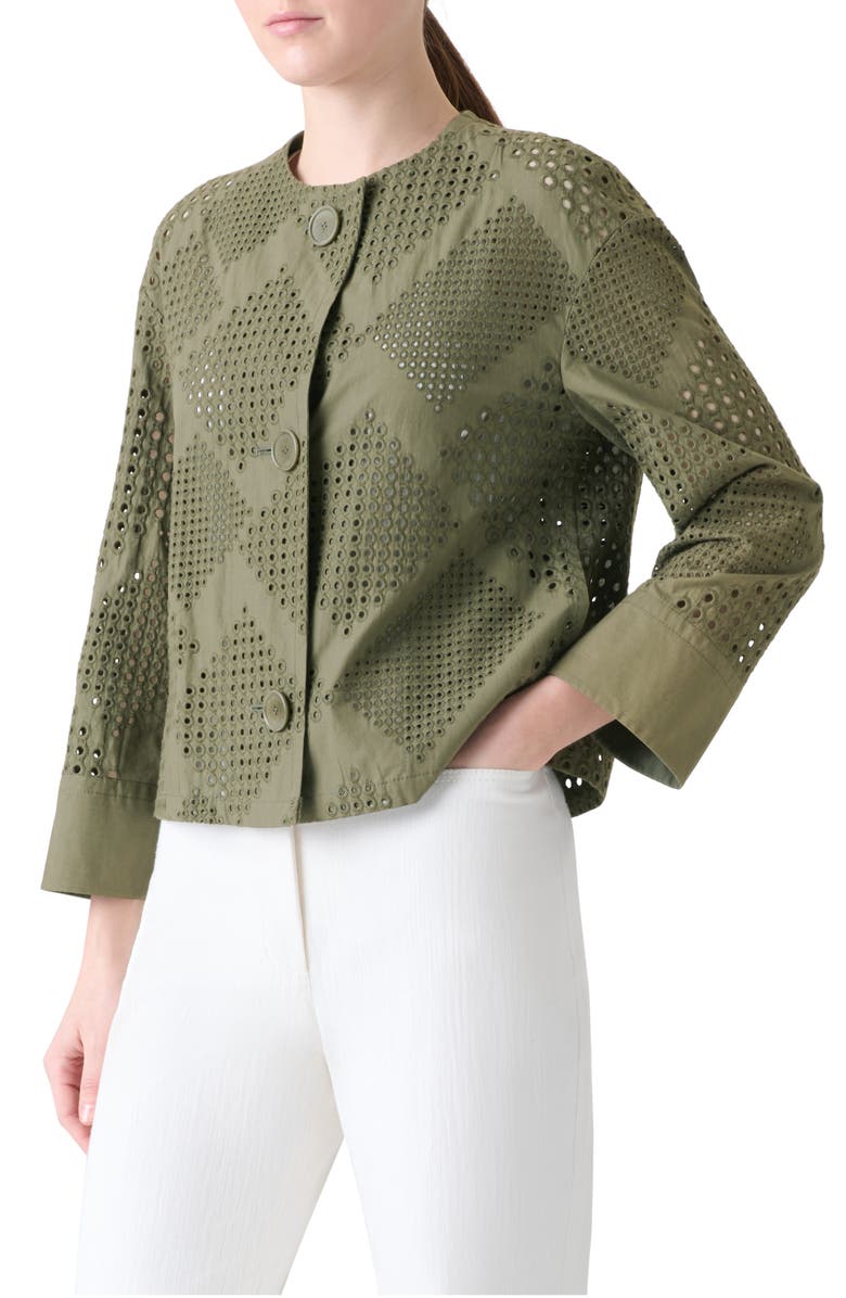 Akris punto Diamond Cotton Eyelet Crop Jacket, Alternate, color, Khaki