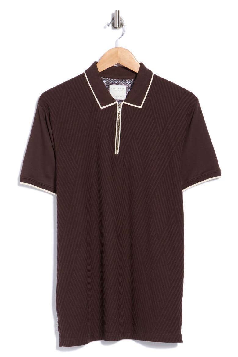 Geo Textured Quarter Zip Polo, Main, color, BROWN