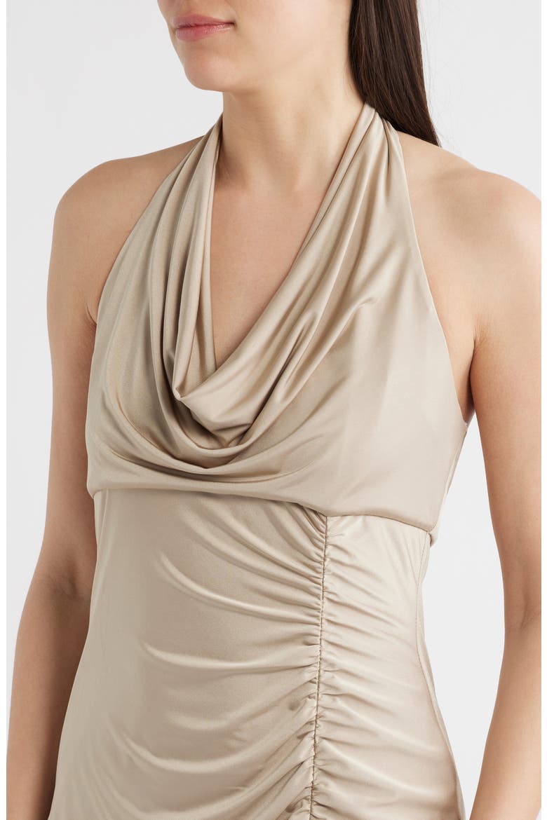 Ruched Halter Neck Midi Dress, Alternate, color, GOLD