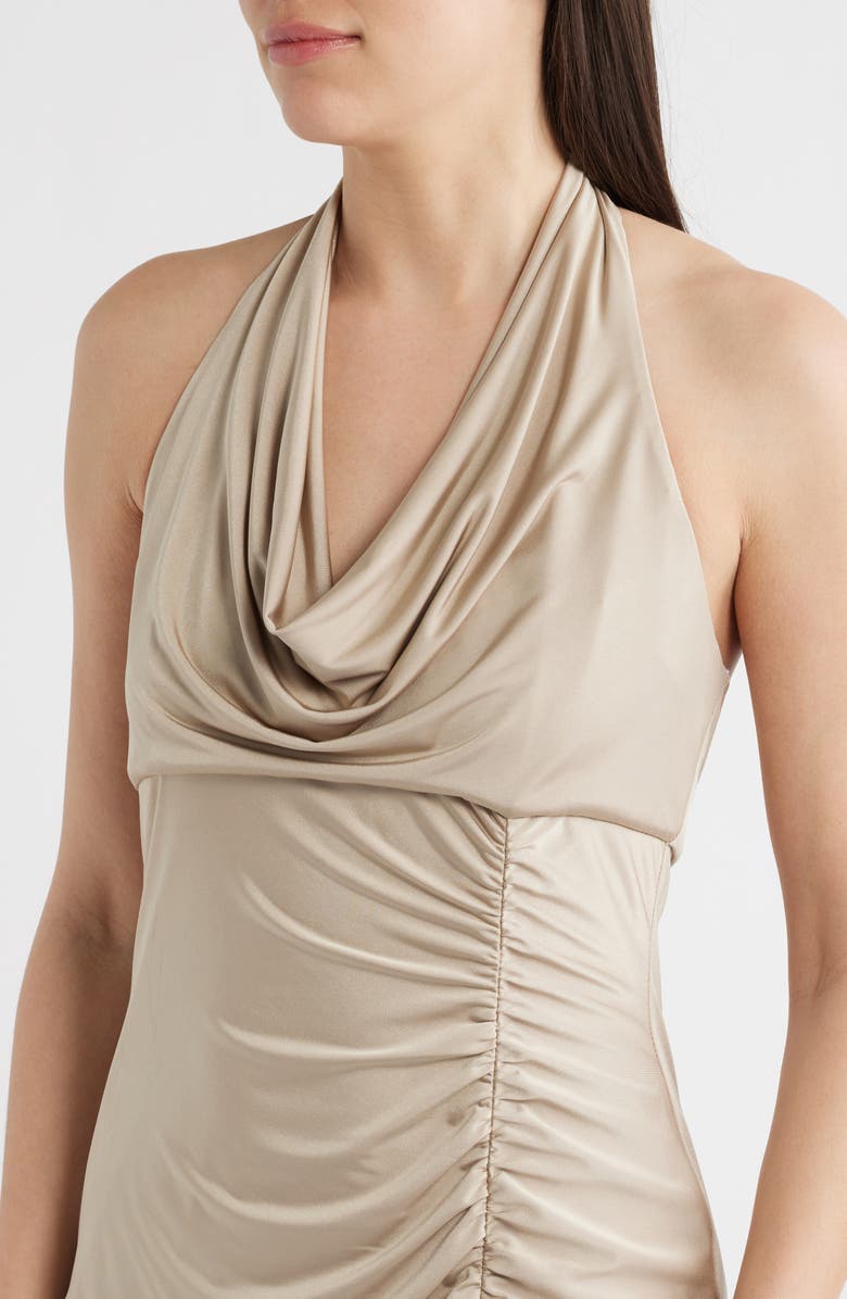 Julia Jordan Ruched Halter Neck Midi Dress, Alternate, color, Gold