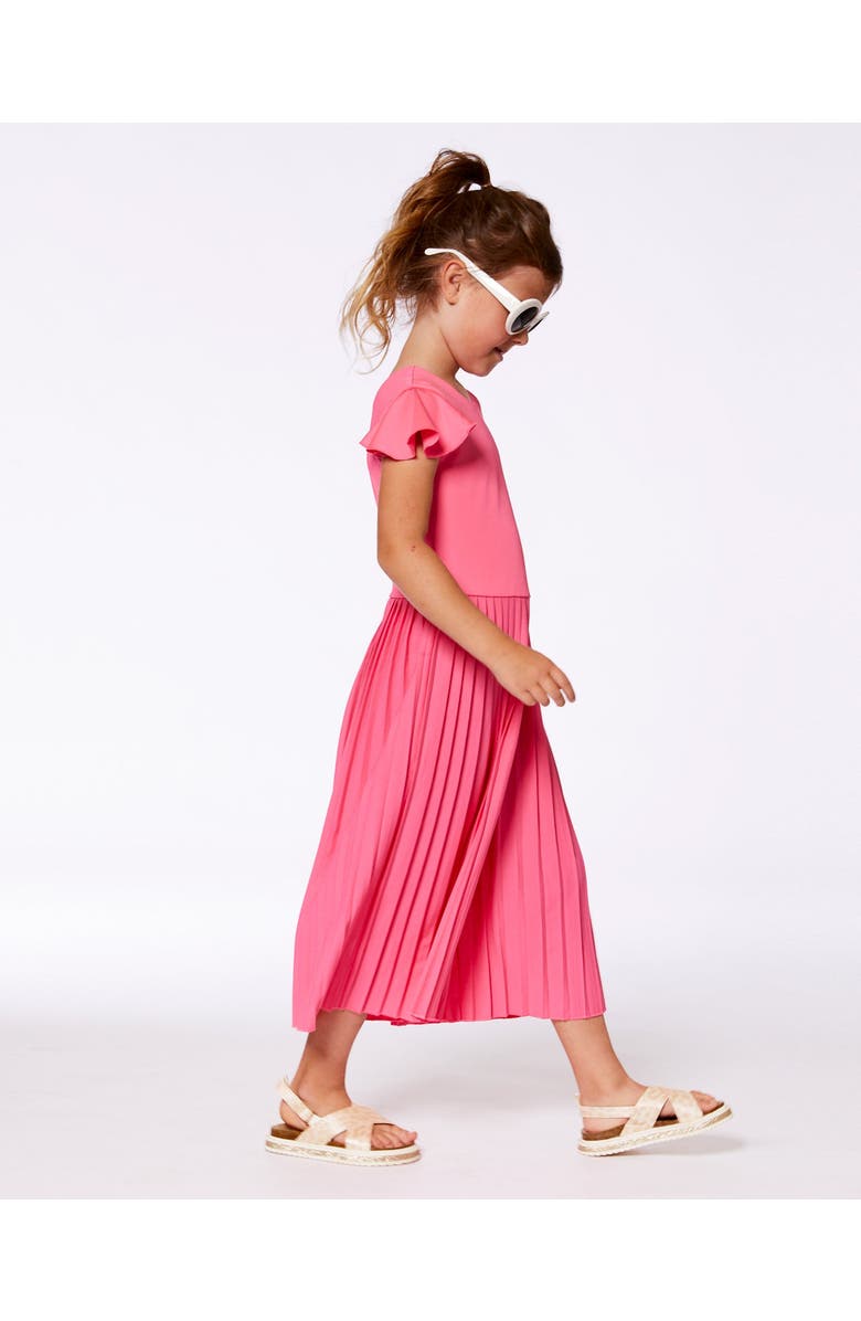 Deux par Deux Girl's Bi-Material Pleated Wide Leg Jumpsuit Candy Pink, Alternate, color,